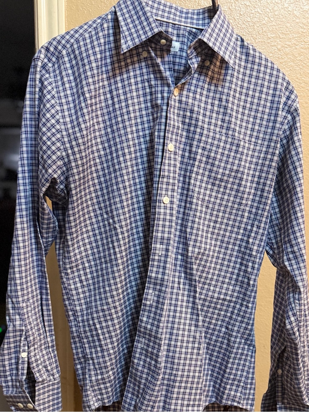 Peter Millar Blue and White Plaid Dress Shirt